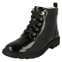 Girls Clarks Lace Up Detailed Ankle Boots Astrol Lace - Black, UK 10 Child