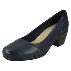 Ladies Clarks Court Shoes Emily Alexa - Black Combi Leather - UK Size 4.5D - EU Size 37.5 - US Size 7M - Navy, UK 6