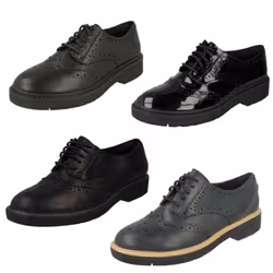 Ladies Clarks Chunky Sole Brogues Witcombe Echo - Black Smooth, UK 5.5