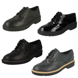 Ladies Clarks Chunky Sole Brogues Witcombe Echo - Black Smooth, UK 5.5