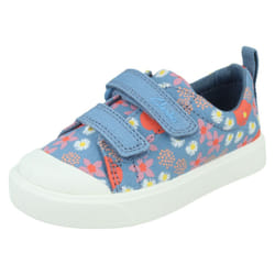 Girls Clarks Casual Shoes City Bright - Blue Floral Textile - UK Size 4.5F - EU Size 20.5 - US Size 5M - Blue, UK 5.5 Infant