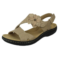 Ladies Clarks Slingback Sandals With Flower Detail Laurieann Bea - Beige, UK 6.5