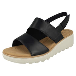 Ladies Clarks Wedge Heeled Strappy Sandals Jillian Pearl - Navy, UK 7