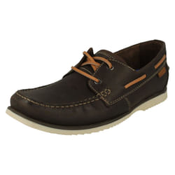 Mens Clarks Lace Up Deck Shoes Noonan Lace - Brown, UK 10