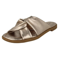 Ladies Clarks Knot Detailed Mule Sandals Reyna Twist - Gold, UK 6