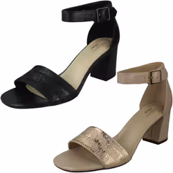 Ladies Clarks Heeled Ankle Strap Sandals Jocelynne Cam - Black, UK 5.5