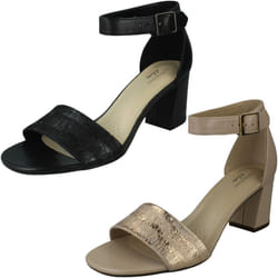 Ladies Clarks Heeled Ankle Strap Sandals Jocelynne Cam - Black, UK 5.5
