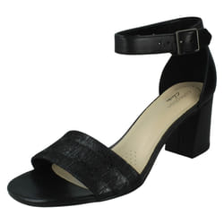 Ladies Clarks Heeled Ankle Strap Sandals Jocelynne Cam - Black, UK 6