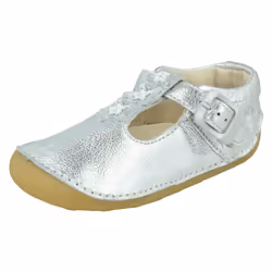 Girls Clarks Casual First Shoes Tiny Flower - Silver Leather - UK Size 2.5F - EU Size 18 - US Size 3M - Blue, UK 2 Infant