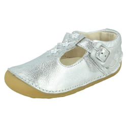 Girls Clarks Casual First Shoes Tiny Flower - Silver Leather - UK Size 2.5F - EU Size 18 - US Size 3M - Blue, UK 2 Infant