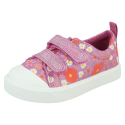 Girls Clarks Casual Shoes City Bright - Blue Floral Textile - UK Size 4.5F - EU Size 20.5 - US Size 5M - Pink Floral Glitter, UK 6.5 Infant