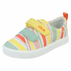 Girls Clarks Casual Shoes City Bright - Blue Floral Textile - UK Size 4.5F - EU Size 20.5 - US Size 5M - Yellow, UK 9.5 Child