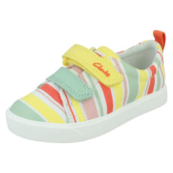 Girls Clarks Casual Shoes City Bright - Blue Floral Textile - UK Size 4.5F - EU Size 20.5 - US Size 5M - Yellow, UK 9.5 Child