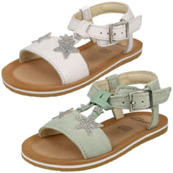 Girls Clarks Star Detailed Strappy Sandals Finch Summer T - Green, UK 7.5 Infant