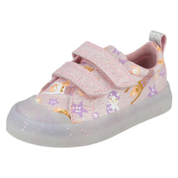 Girls Clarks Casual Shoes Foxing Print T - Pink, UK 4 Infant