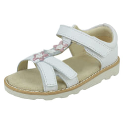 Girls Clarks Casual Sandals Crown Flower - White, UK 6.5 Infant