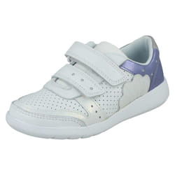 Girls Clarks Casual Trainers Scape Shell - White Leather - UK Size 1.5F - EU Size 33.5 - US Size 2M - White, UK 2.5 Child