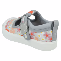 Girls Clarks Casual T-Bar Shoes City Dance - Silver Floral, UK 4 Infant