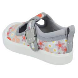 Girls Clarks Casual T-Bar Shoes City Dance - Silver Floral, UK 4.5 Infant