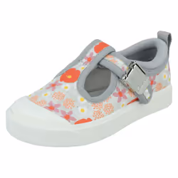 Girls Clarks Casual T-Bar Shoes City Dance - Silver Floral, UK 9.5 Child