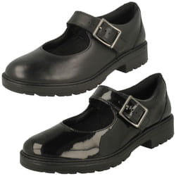 Girls Clarks Mary Jane Style Shoes Loxham Walk Y - Black, UK 3.5 Child