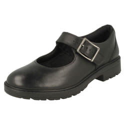 Girls Clarks Mary Jane Style Shoes Loxham Walk Y - Black, UK 4 Child