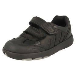Boys Clarks Dinosaur Detailed School Shoes Rex Stride T - Black Leather - UK Size 7.5E - EU Size 25 - US Size 8N - Black, UK 12 Child