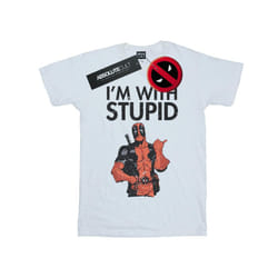 Marvel Mens Deadpool I'm With Stupid T-Shirt - S, White