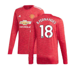 2020-2021 Man Utd Adidas Home Long Sleeve Shirt (B.FERNANDES 18) - M
