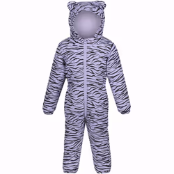 Regatta Kids Penrose Fullzip Hooded Insulated Fleece Lined Puddle Suit Rain Suit - 9-12M, Pansy Zebra