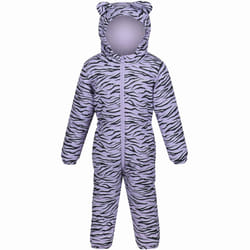 Regatta Kids Penrose Fullzip Hooded Insulated Fleece Lined Puddle Suit Rain Suit - 12-18M, Pansy Zebra