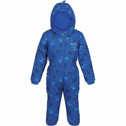Regatta Kids Penrose Fullzip Hooded Insulated Fleece Lined Puddle Suit Rain Suit - 9-12M, Blue Dino