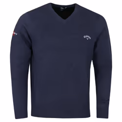 Callaway Golf Mens 2021 Odyssey Long Sleeve V-Neck 12 Gauge Embroidered Sweater - XL, Navy Heather