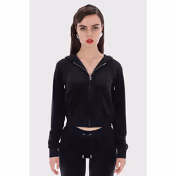 Juicy Couture Robertson Velour Zip Front Hoodie - X-Small, Black