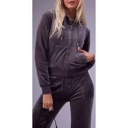 Juicy Couture Robertson Classic Jacket Polyester Women's Grey Hooded Sweatshirt - Not Specified, L