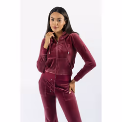 Juicy Couture Robertson Classic Jacket Polyester Women's Red Hooded Sweatshirt - Red, L