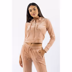 Juicy Couture Classic Velour Hoodie With Juicy Logo Polyester Women's Beige Hooded Sweatshirt - Not Specified, L
