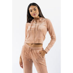 Juicy Couture Classic Velour Hoodie With Juicy Logo Polyester Women's Beige Hooded Sweatshirt - Not Specified, L