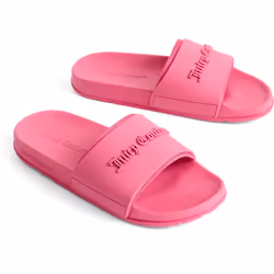 ) Juicy Couture Embossed PVC Women's Pink Glow Slides - Pink, 4 (Adults'