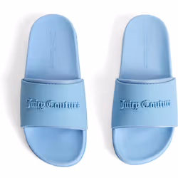 ) Juicy Couture Embossed PVC Women's Dusk Blue Slides - Blue, 5 (Adults'