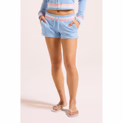 Juicy Couture Velour Stripe Booty Short Polyester Women's Blue Mid-Length Shorts - Blue, L