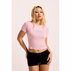 Juicy Couture Sheer Fitted Tee Viscose Women's Pink T-Shirt - Pink, L