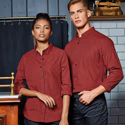 Premier Mens Maxton Check Long Sleeve Shirt - 3XL, Black/Red