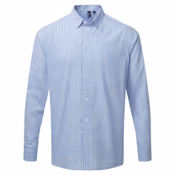 Premier Mens Maxton Check Long Sleeve Shirt - 3XL, Light Blue/White