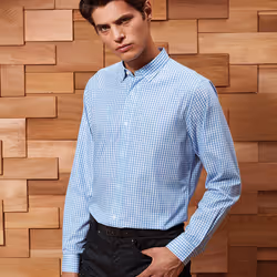 Premier Mens Maxton Check Long Sleeve Shirt - 3XL, Light Blue/White