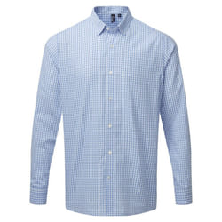 Premier Mens Maxton Check Long Sleeve Shirt - L, Light Blue/White