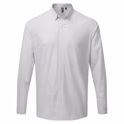 Premier Mens Maxton Check Long Sleeve Shirt - M, Silver/White