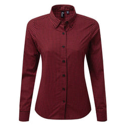 Premier Womens/Ladies Maxton Check Long Sleeve Shirt - M, Black/Red