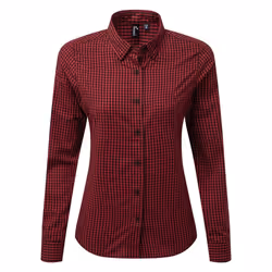 Premier Womens/Ladies Maxton Check Long Sleeve Shirt - XL, Black/Red