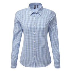 Premier Womens/Ladies Maxton Check Long Sleeve Shirt - 2XL, Light Blue/White